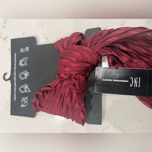 INC International Concepts Pleated Square Scarf wine New - Picture 3 of 5